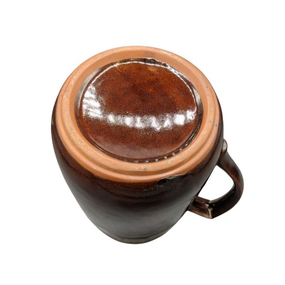 Brown Drip Redware Pitcher  w Ice Lip Color Splash Pink Green Glazed Terracotta - Picture 2 of 9